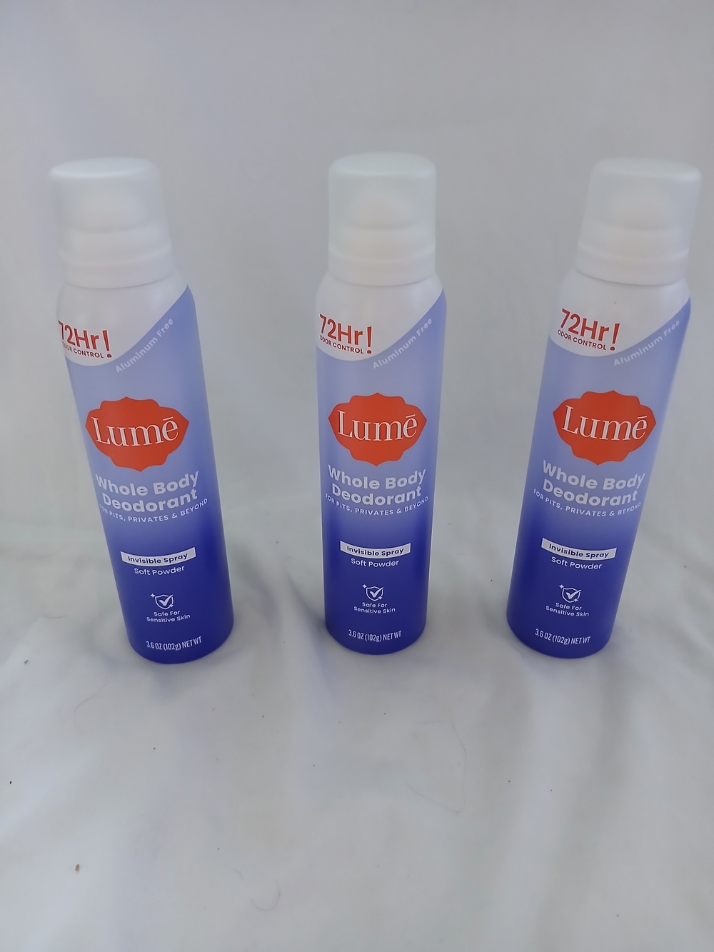 Lot Of 3 Lume Soft Powder All Body Spray Deodorant- New Sealed! Great Price!